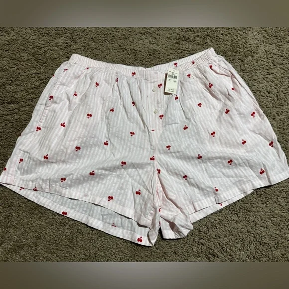 Aerie Pink Cherry Print Sleep Shorts Medium NWT - Picture 3 of 8